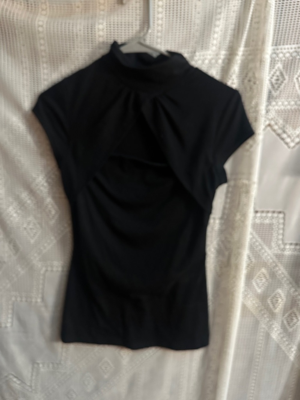 Papaya Black Mock Neck Cap Sleeve Top with Front Drape